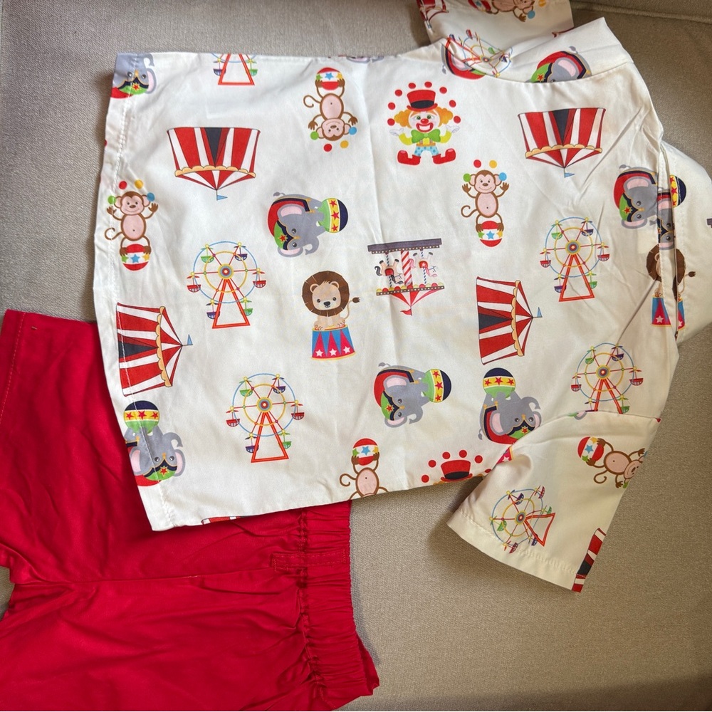 Circus Print Shirt and Red Shorts Set